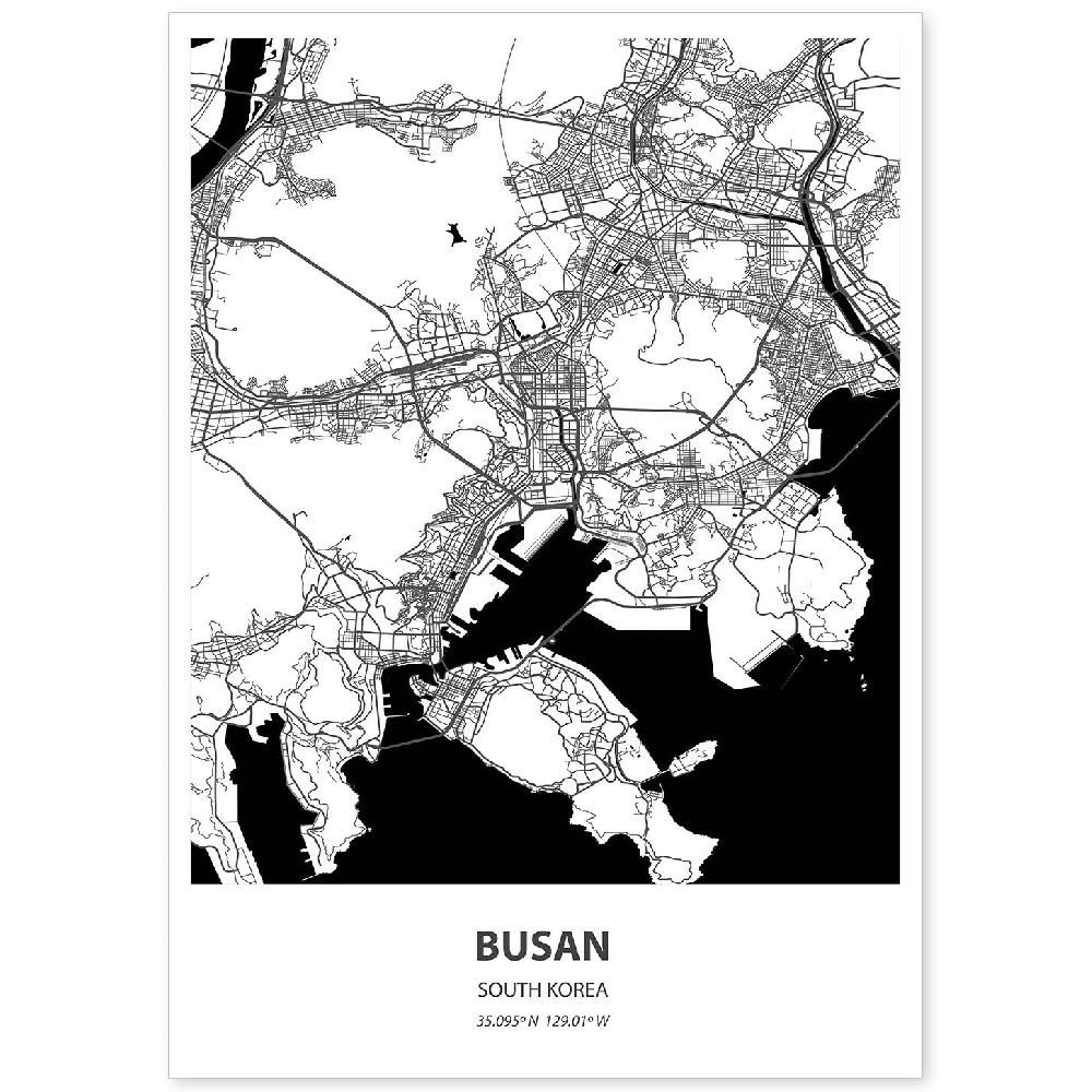 nacnic Lámina de Mapa de Busan Corea del Sur en Negro