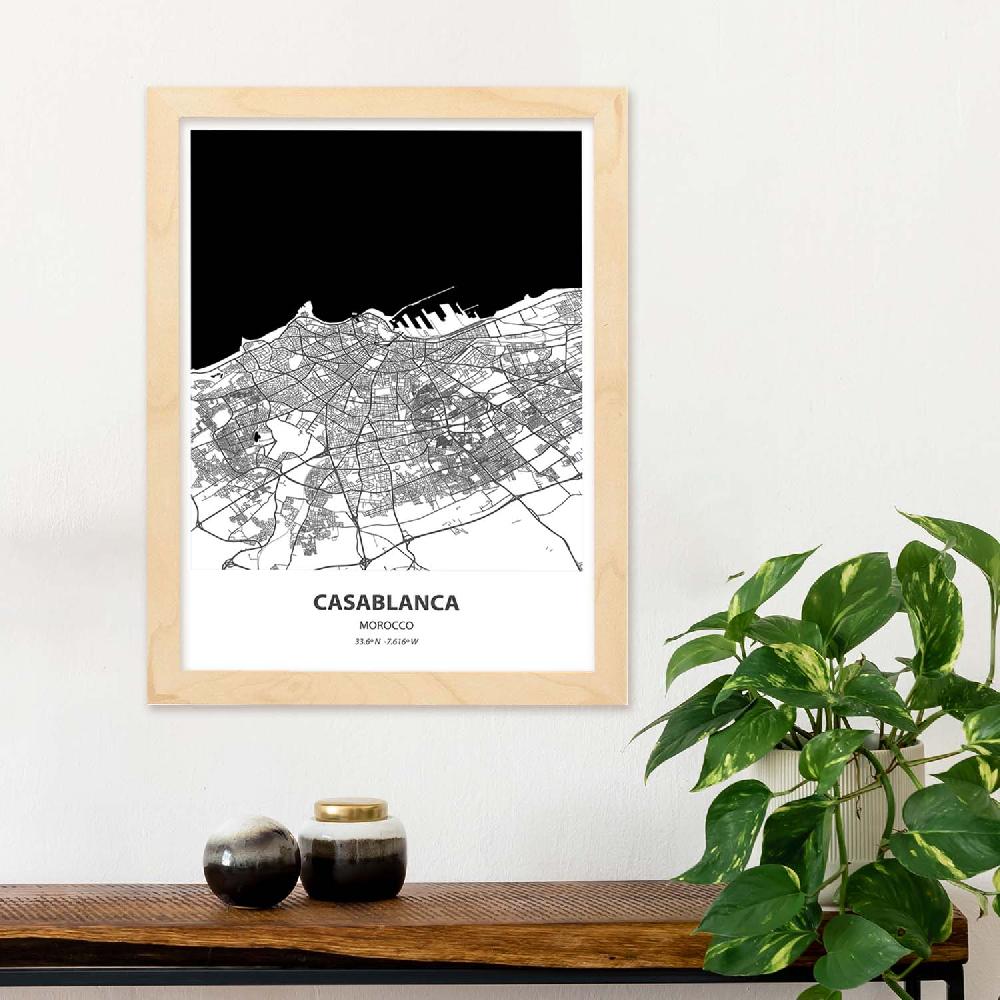 Nacnic Lámina De Mapa De Casablanca Marruecos En Negro