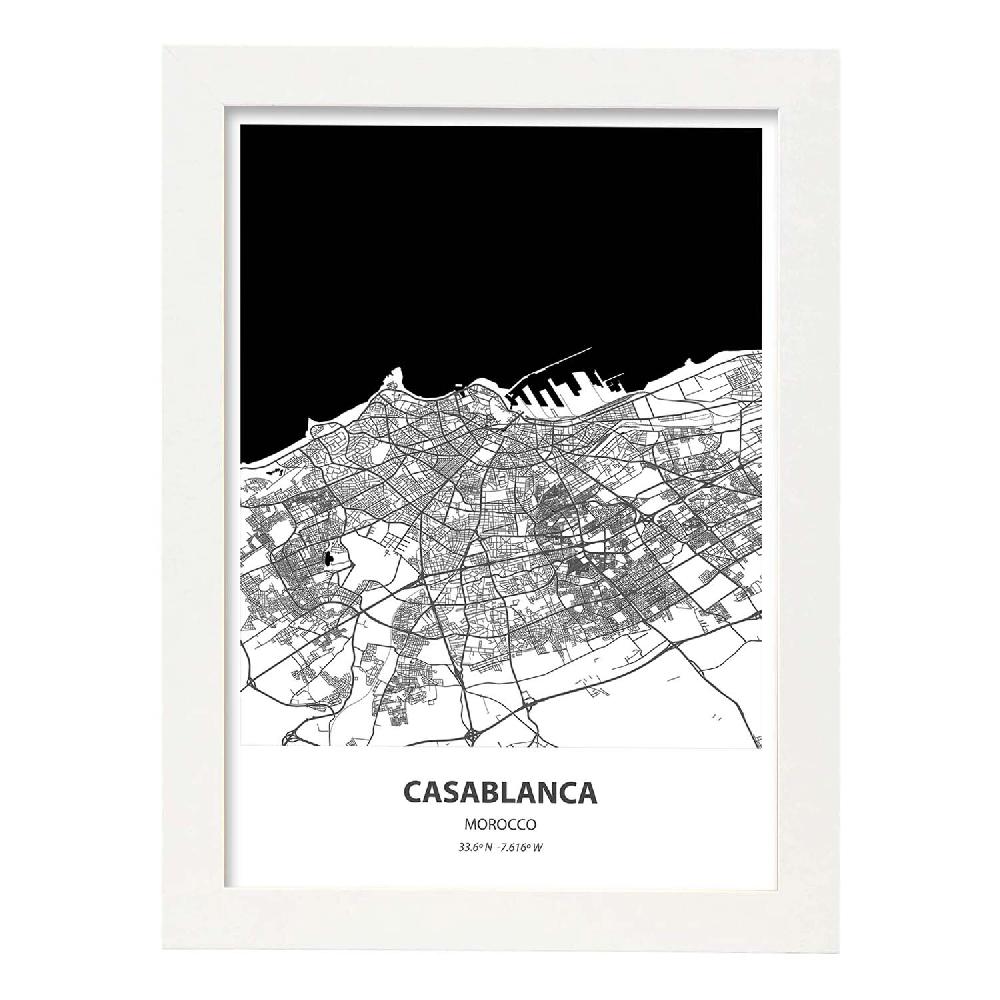 Nacnic Lámina De Mapa De Casablanca Marruecos En Negro
