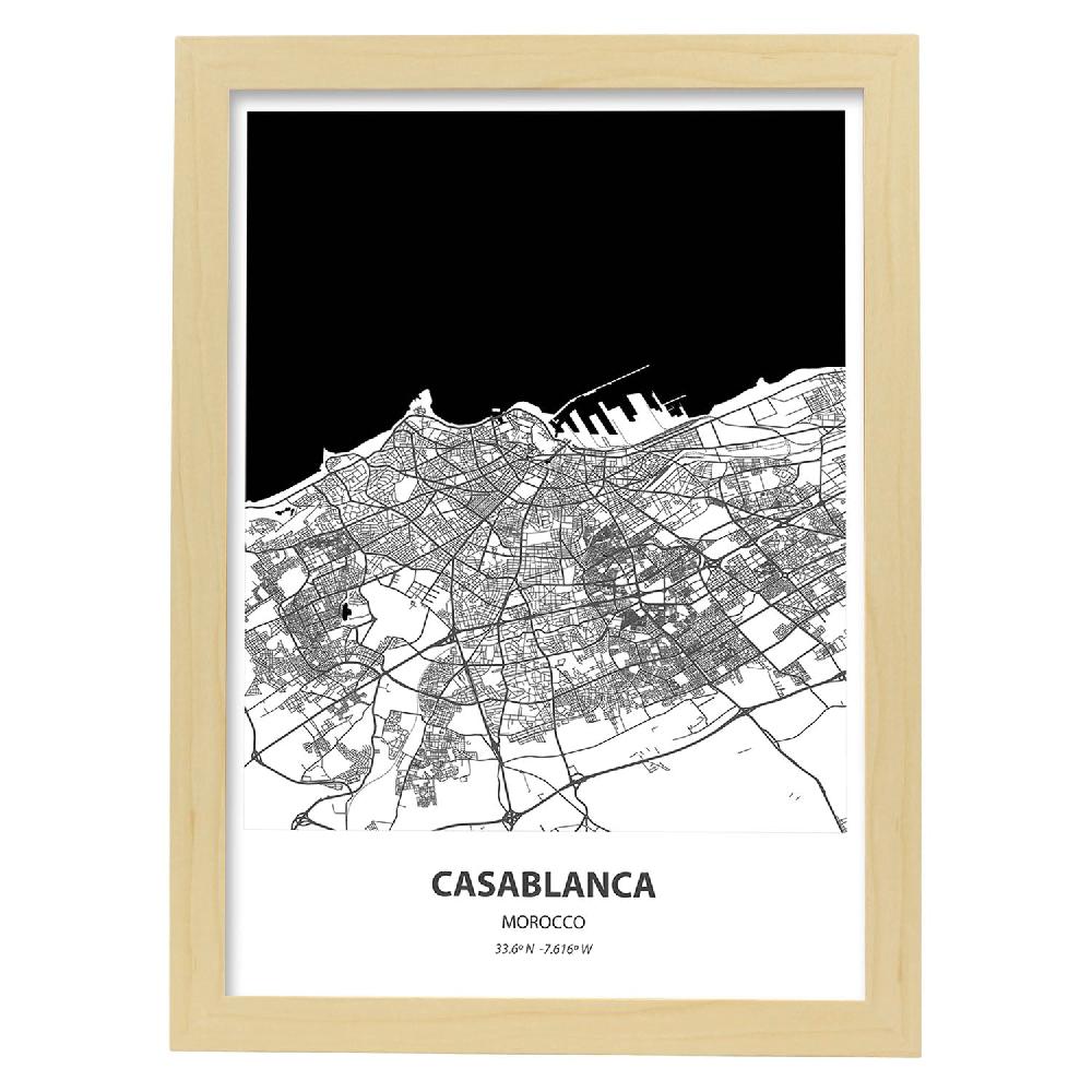 Nacnic Lámina De Mapa De Casablanca Marruecos En Negro