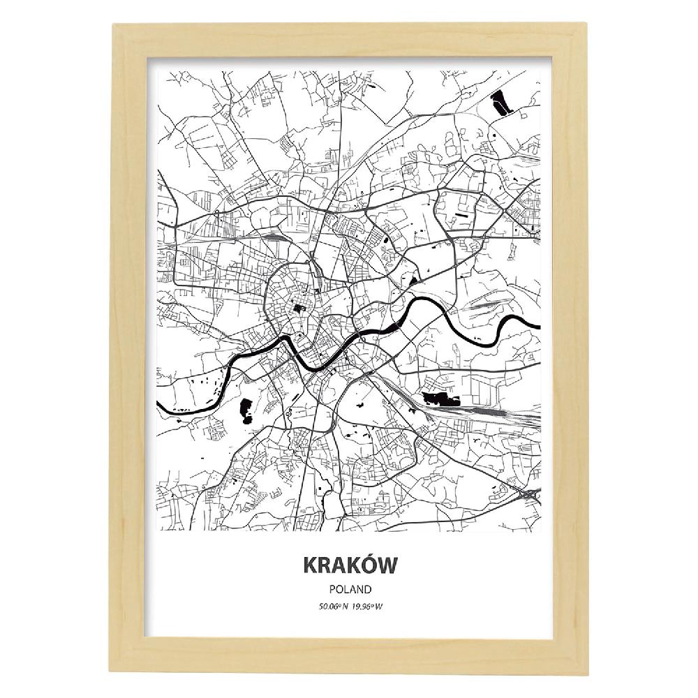 Nacnic Lámina De Mapa De Krakow Polonia En Color Negro