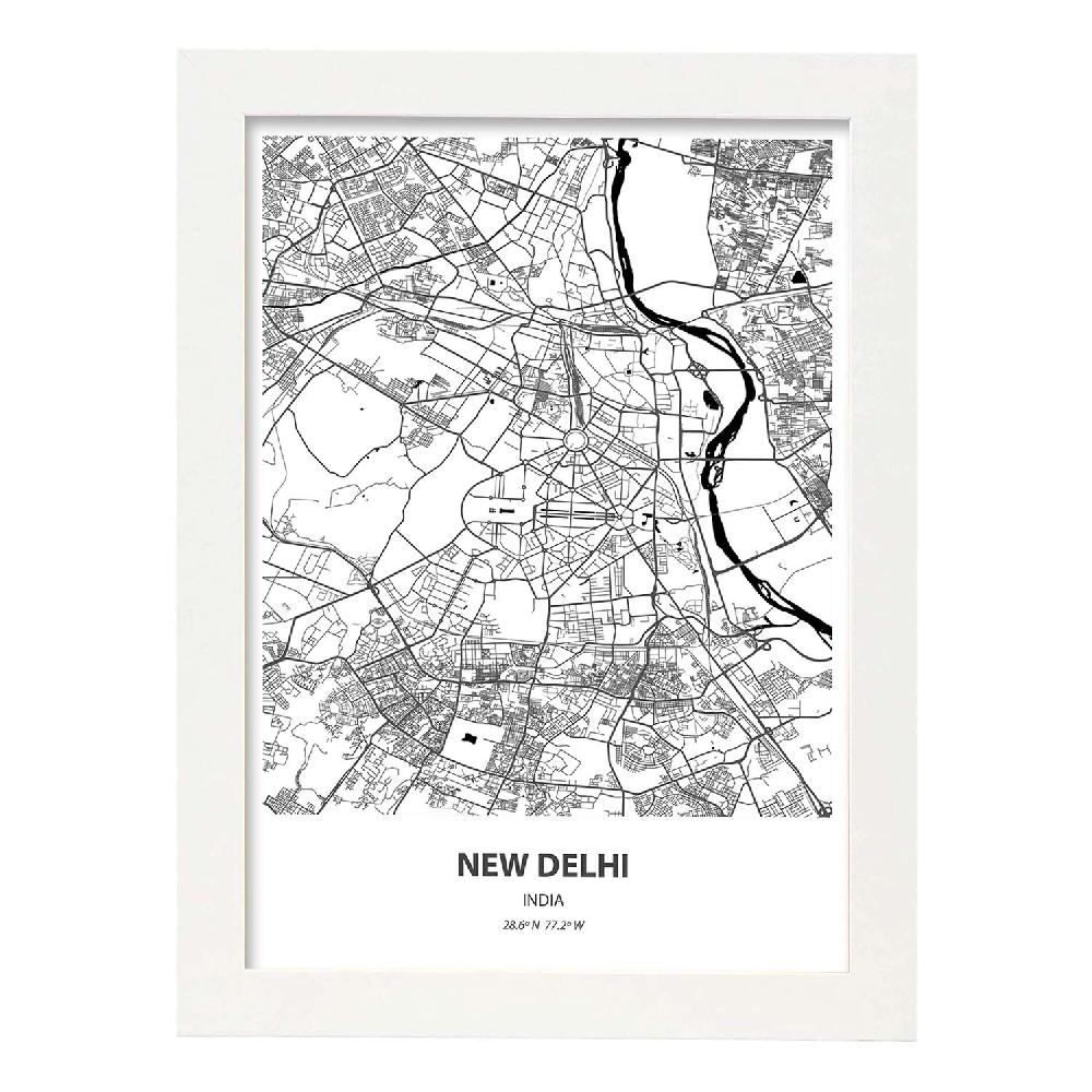 Nacnic Lámina De Mapa De New Delhi India En Color Negro