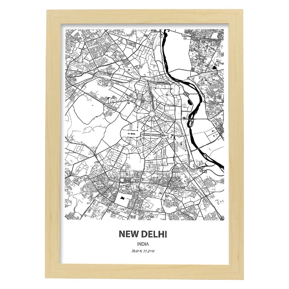 Nacnic Lámina De Mapa De New Delhi India En Color Negro