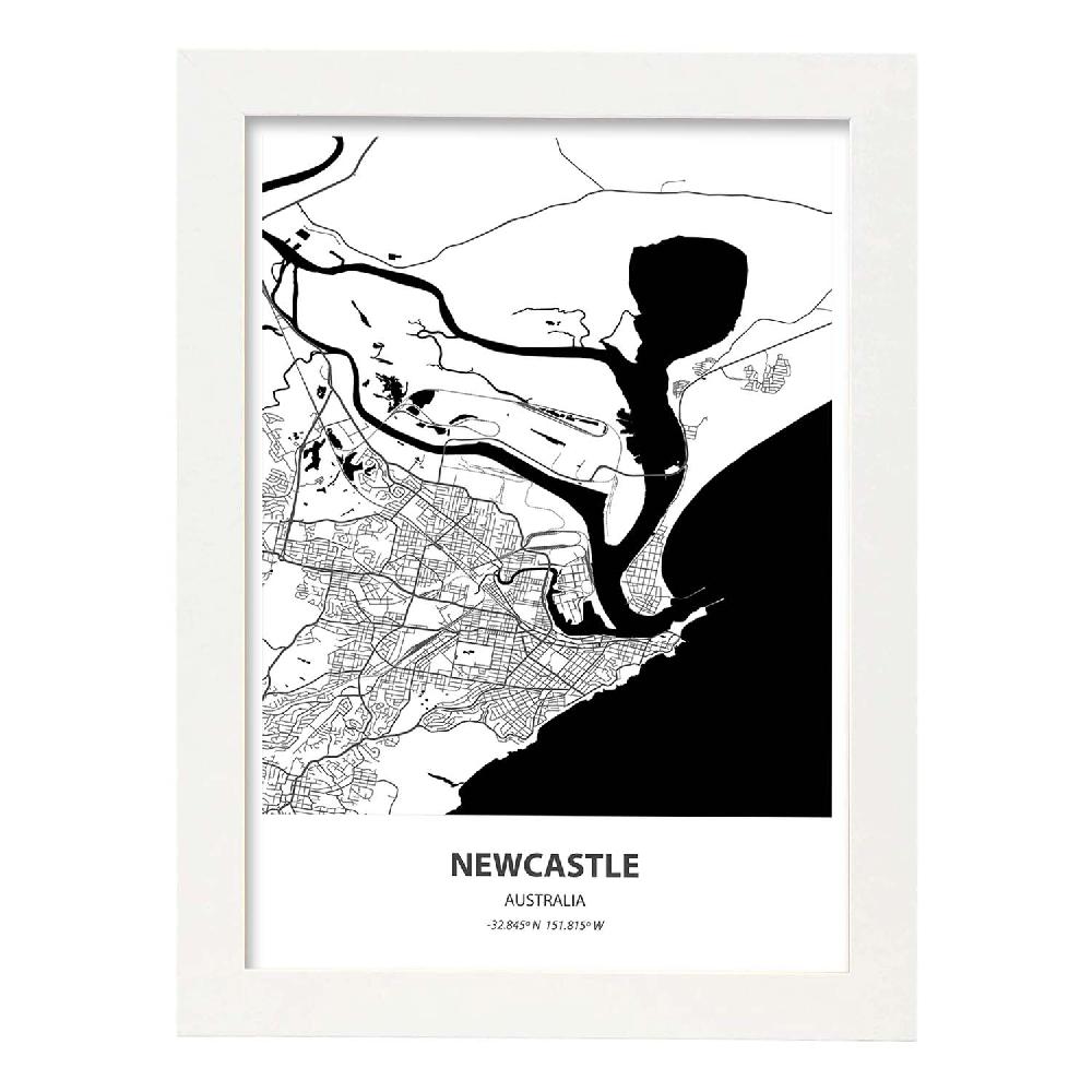 Nacnic Lámina De Mapa De Newcastle Australia En Color Negro