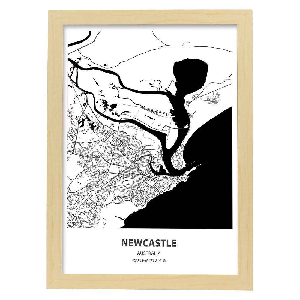 Nacnic Lámina De Mapa De Newcastle Australia En Color Negro