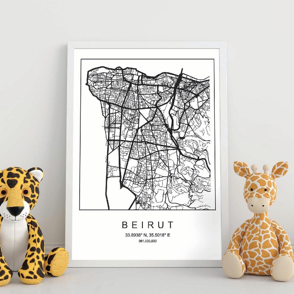 Nacnic Lámina De Mapa Estilo Nórdico De Beirut En Blanco Y Negro
