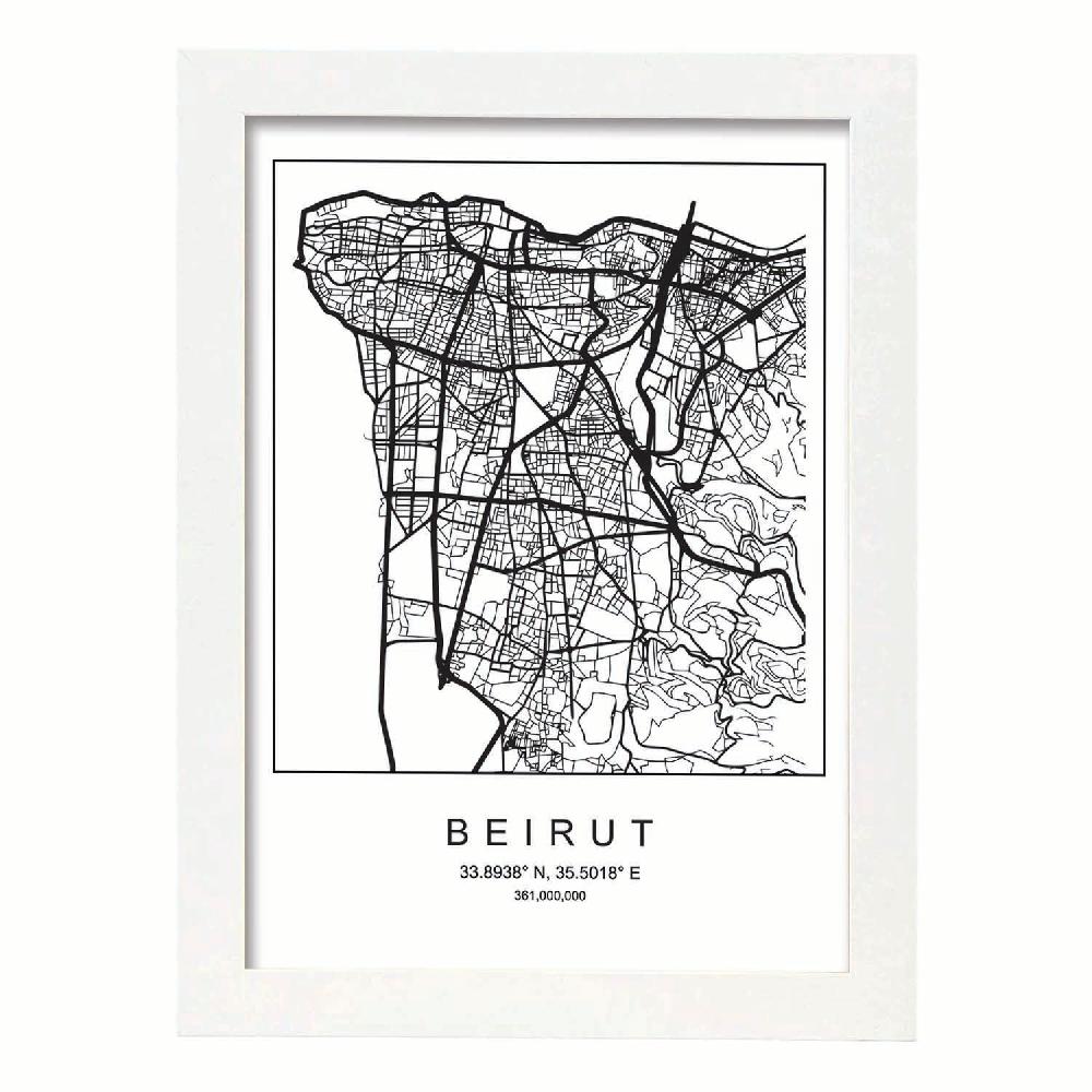 Nacnic Lámina De Mapa Estilo Nórdico De Beirut En Blanco Y Negro