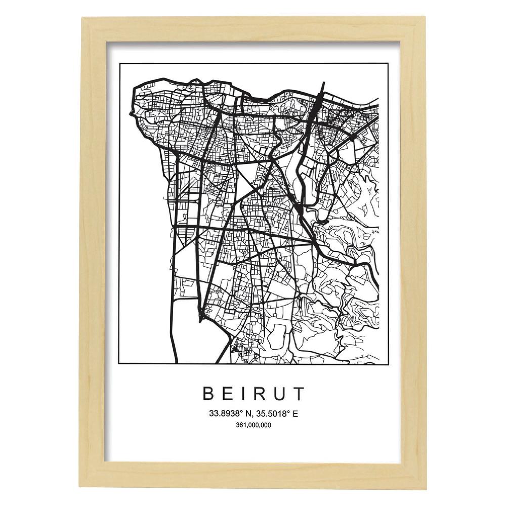 Nacnic Lámina De Mapa Estilo Nórdico De Beirut En Blanco Y Negro