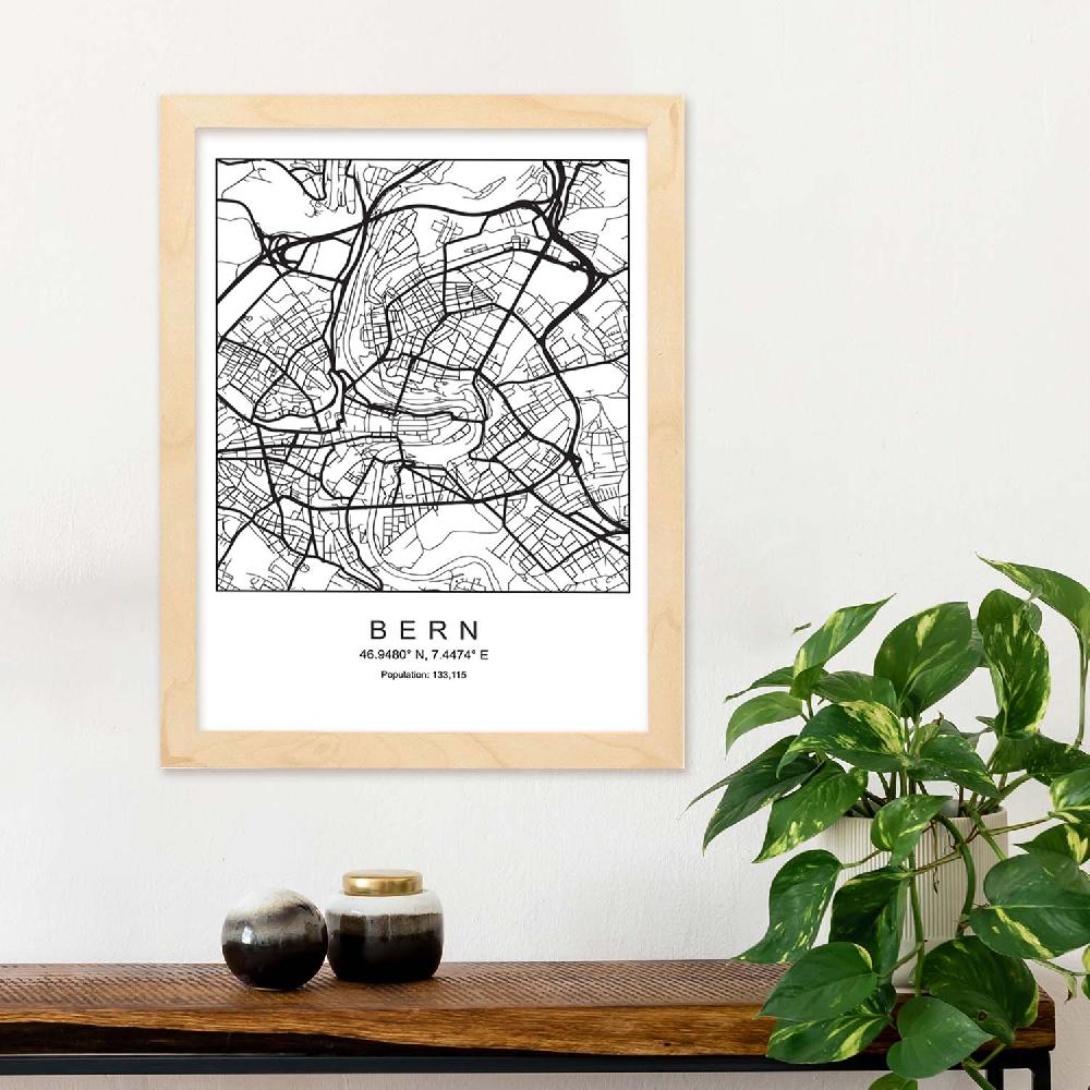 Nacnic Lámina De Mapa Estilo Nórdico De Bern En Blanco Y Negro