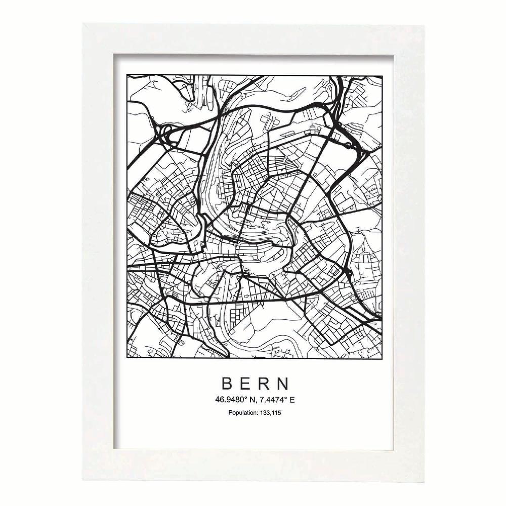 Nacnic Lámina De Mapa Estilo Nórdico De Bern En Blanco Y Negro