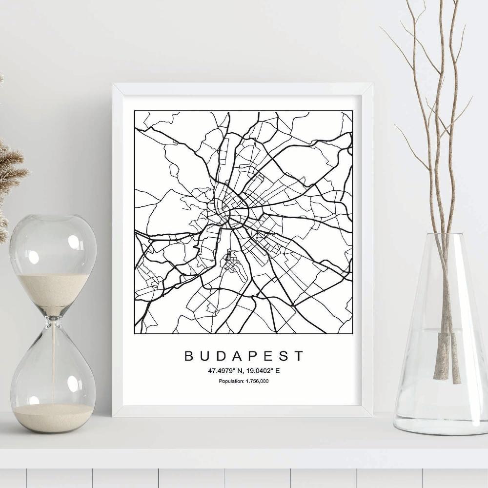 Nacnic Lámina De Mapa Estilo Nórdico De Budapest En Blanco Y Negro