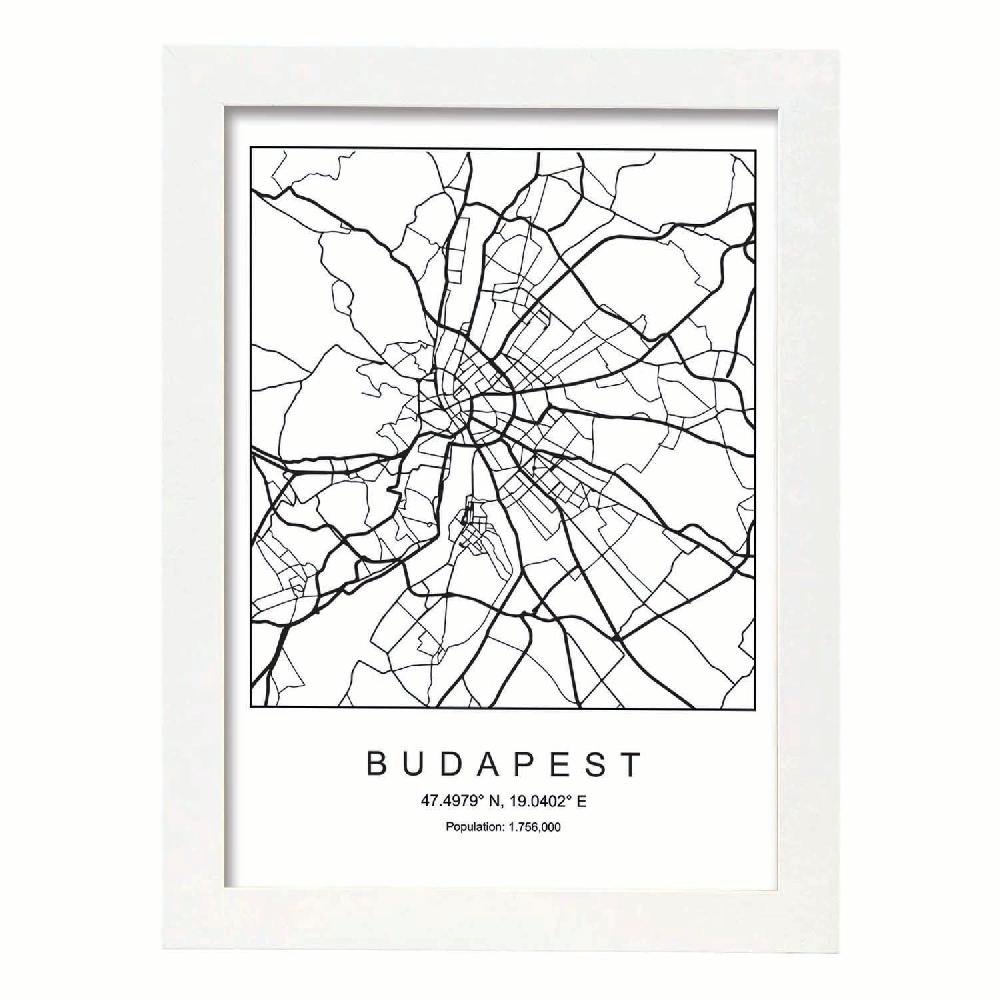 Nacnic Lámina De Mapa Estilo Nórdico De Budapest En Blanco Y Negro