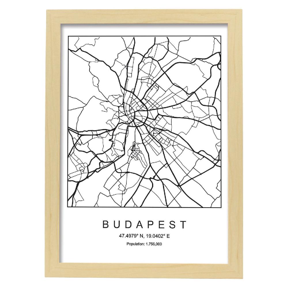 Nacnic Lámina De Mapa Estilo Nórdico De Budapest En Blanco Y Negro