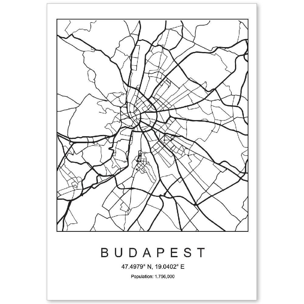 nacnic Lámina de mapa estilo nórdico de Budapest en blanco y negro