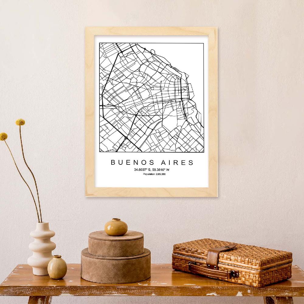 Nacnic Lámina De Mapa Estilo Nórdico De Buenos Aires En Blanco Y Negro
