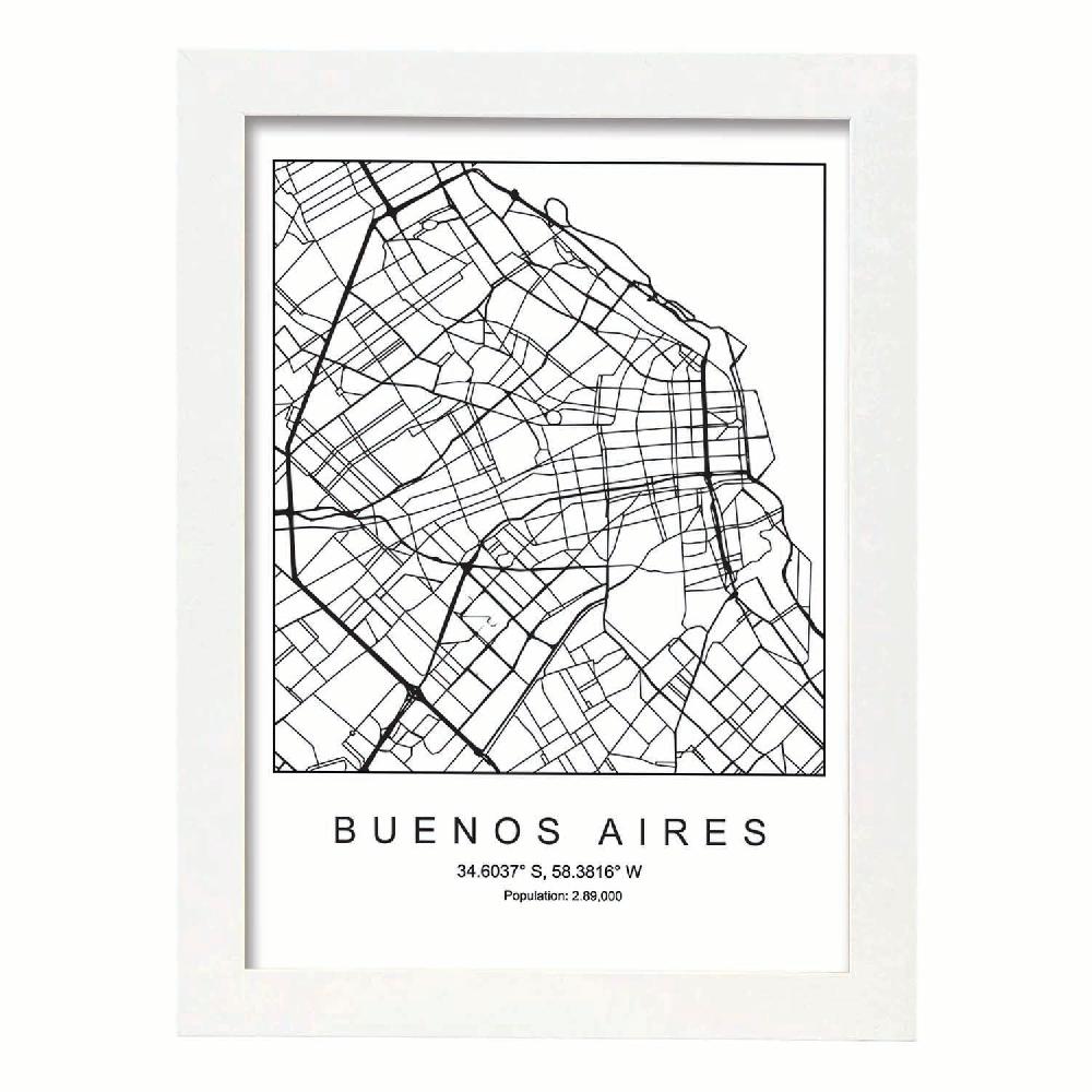 Nacnic Lámina De Mapa Estilo Nórdico De Buenos Aires En Blanco Y Negro