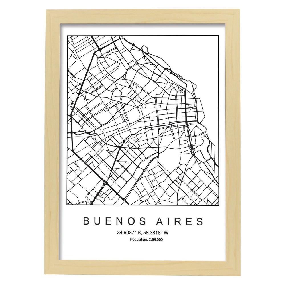 Nacnic Lámina De Mapa Estilo Nórdico De Buenos Aires En Blanco Y Negro