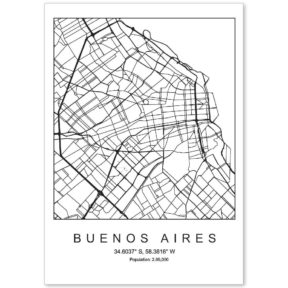 nacnic Lámina de mapa estilo nórdico de Buenos Aires en blanco y negro
