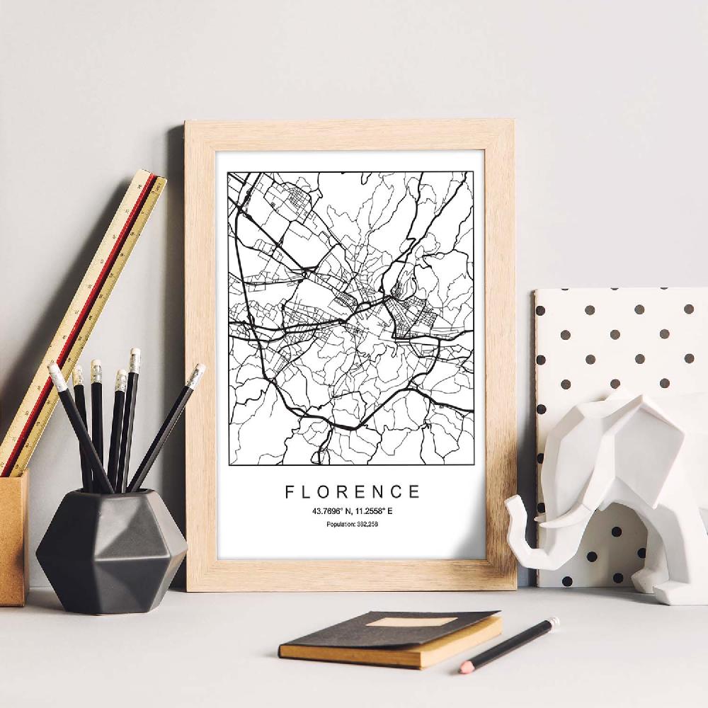Nacnic Lámina De Mapa Estilo Nórdico De Florencia En Blanco Y Negro