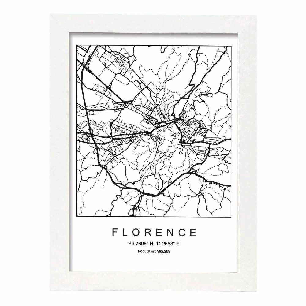 Nacnic Lámina De Mapa Estilo Nórdico De Florencia En Blanco Y Negro