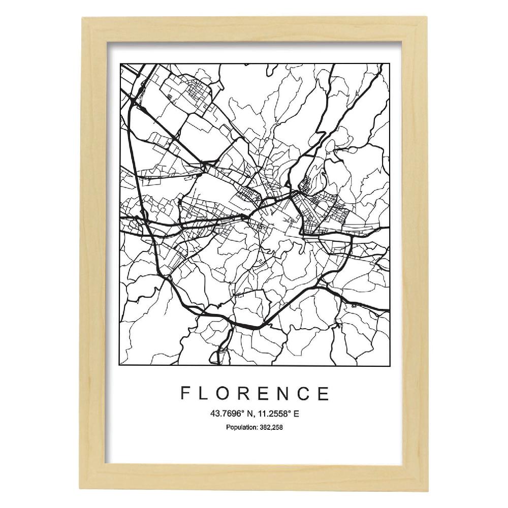 Nacnic Lámina De Mapa Estilo Nórdico De Florencia En Blanco Y Negro