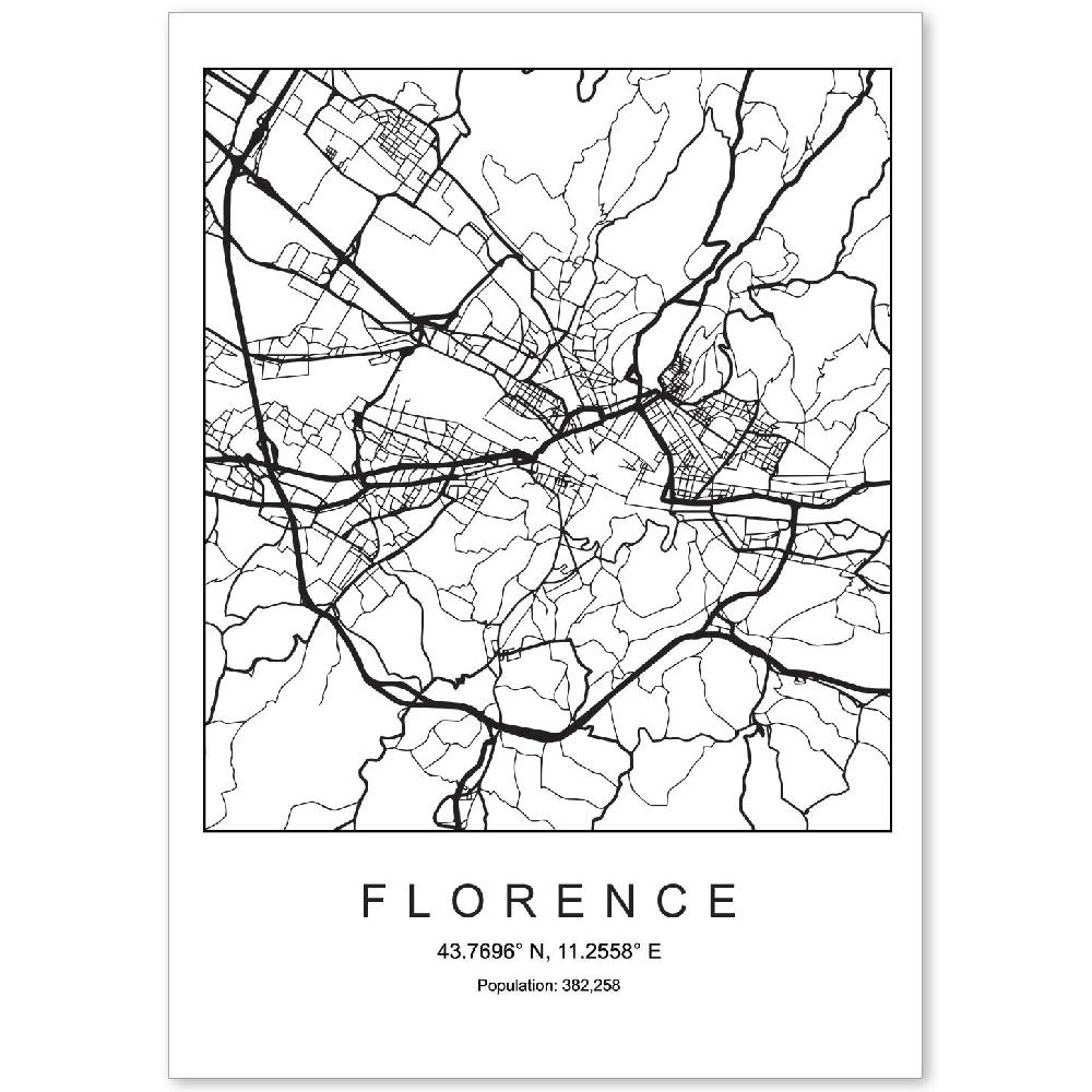 nacnic Lámina de mapa estilo nórdico de Florencia en blanco y negro