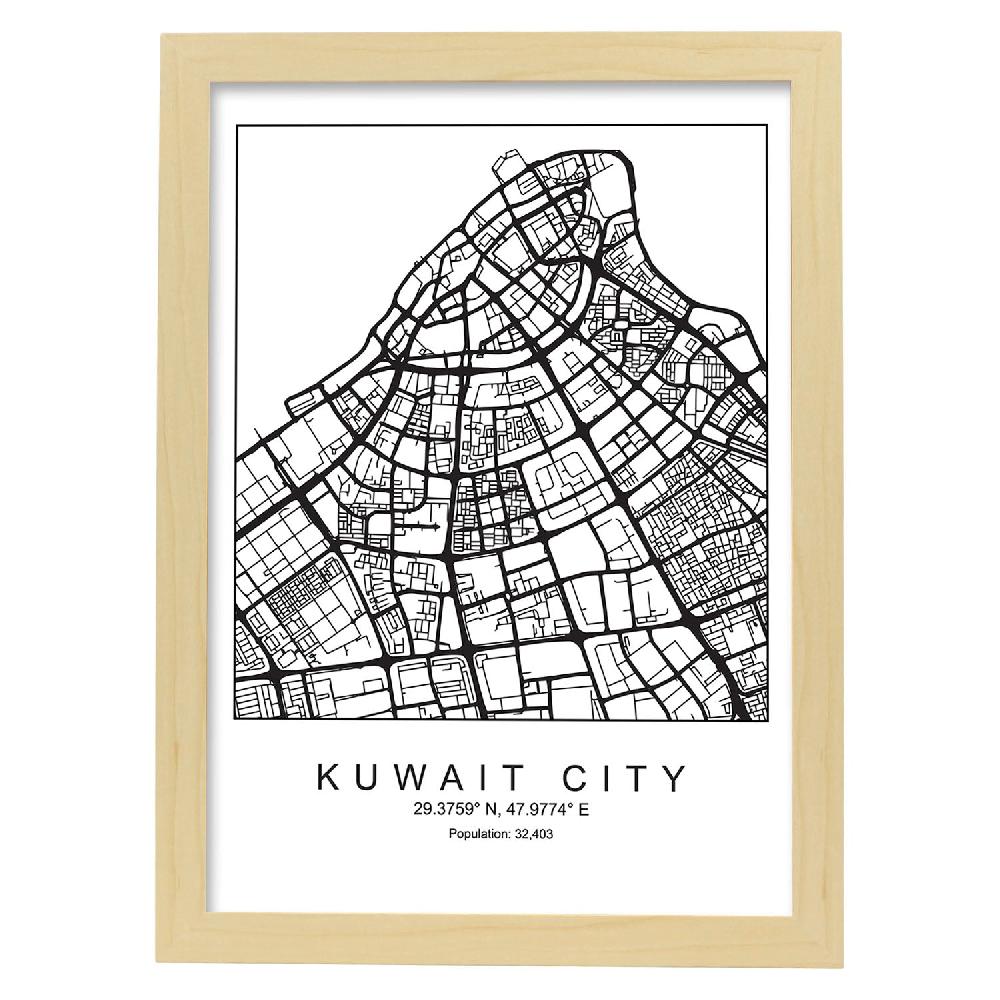 Nacnic Lámina De Mapa Estilo Nórdico De Kuwait City En Blanco Y Negro