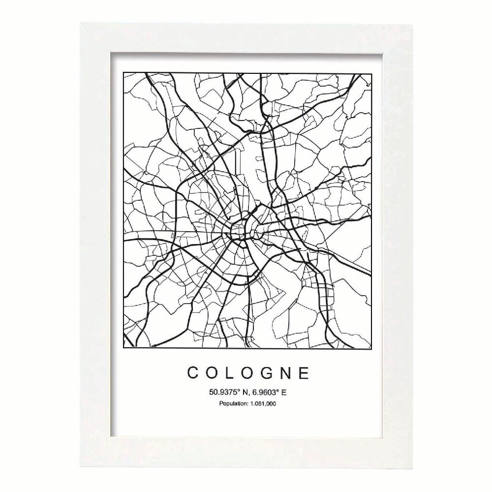 Nacnic Lámina De Mapa Estilo Nordico De La Ciudad De Cologne En Blanco Y Negro
