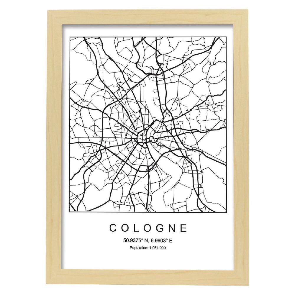 Nacnic Lámina De Mapa Estilo Nordico De La Ciudad De Cologne En Blanco Y Negro