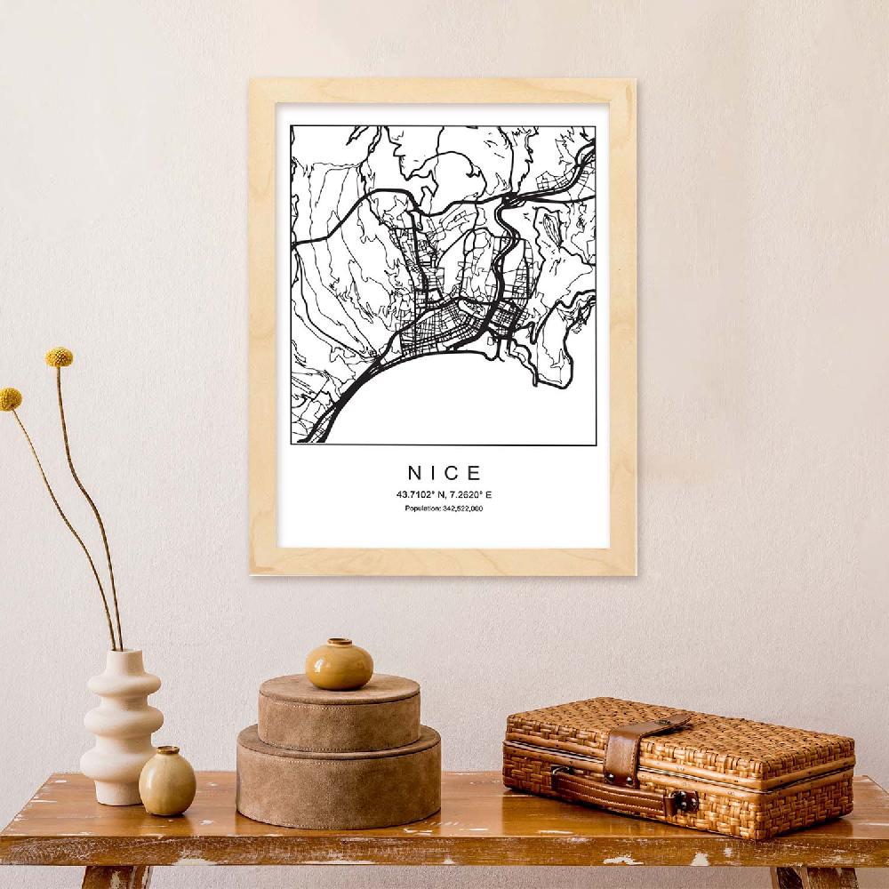 Nacnic Lámina De Mapa Estilo Nórdico De La Ciudad Nice