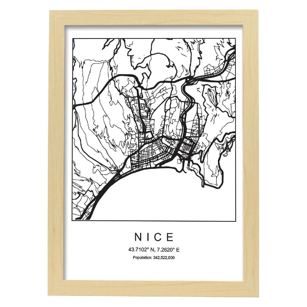 Nacnic Lámina De Mapa Estilo Nórdico De La Ciudad Nice