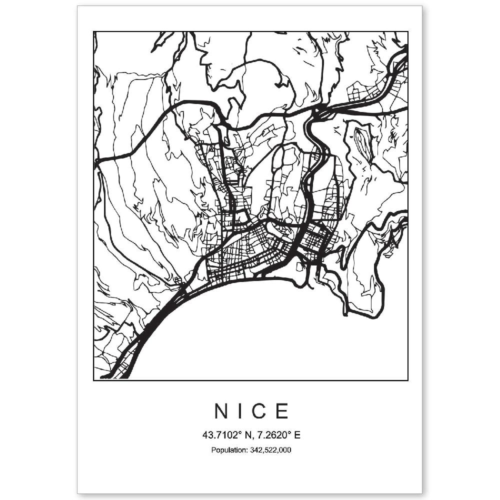 nacnic Lámina de mapa estilo nórdico de la ciudad Nice