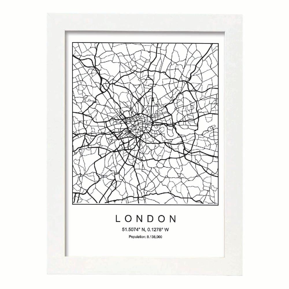Nacnic Lámina De Mapa Estilo Nórdico De Londres En Blanco Y Negro
