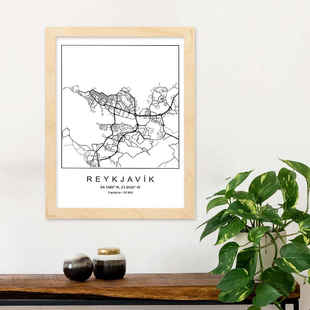 Nacnic Lámina De Mapa Estilo Nordico De Reykjavik En Blanco Y Negro