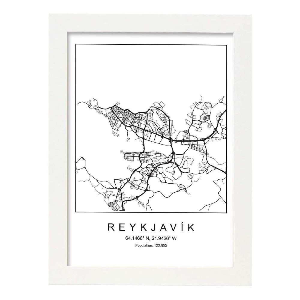 Nacnic Lámina De Mapa Estilo Nordico De Reykjavik En Blanco Y Negro