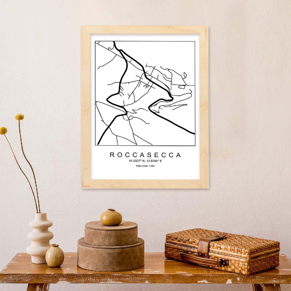Nacnic Lámina De Mapa Estilo Nordico De Roccasecca En Blanco Y Negro