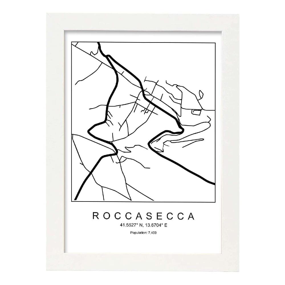 Nacnic Lámina De Mapa Estilo Nordico De Roccasecca En Blanco Y Negro