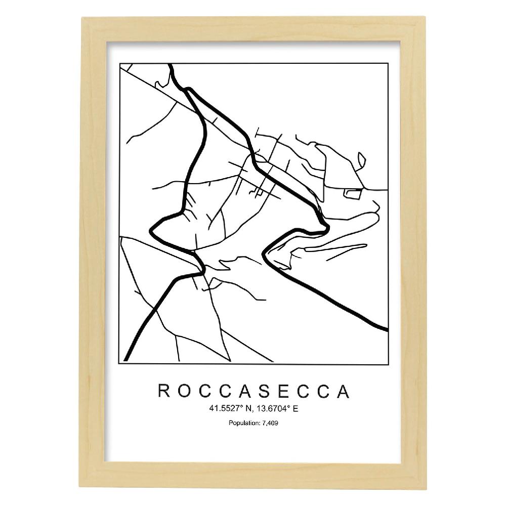 Nacnic Lámina De Mapa Estilo Nordico De Roccasecca En Blanco Y Negro