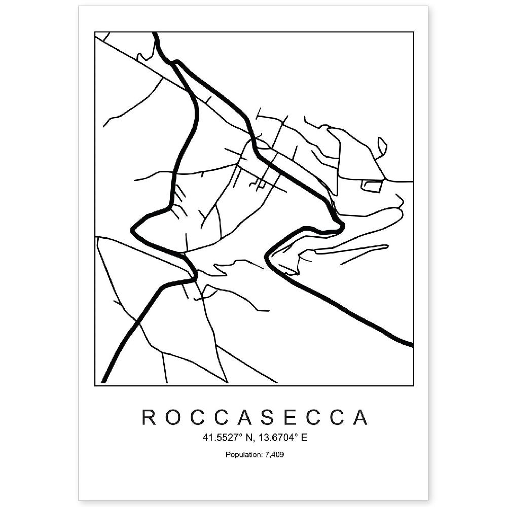 nacnic Lámina de mapa estilo nordico de Roccasecca en blanco y negro