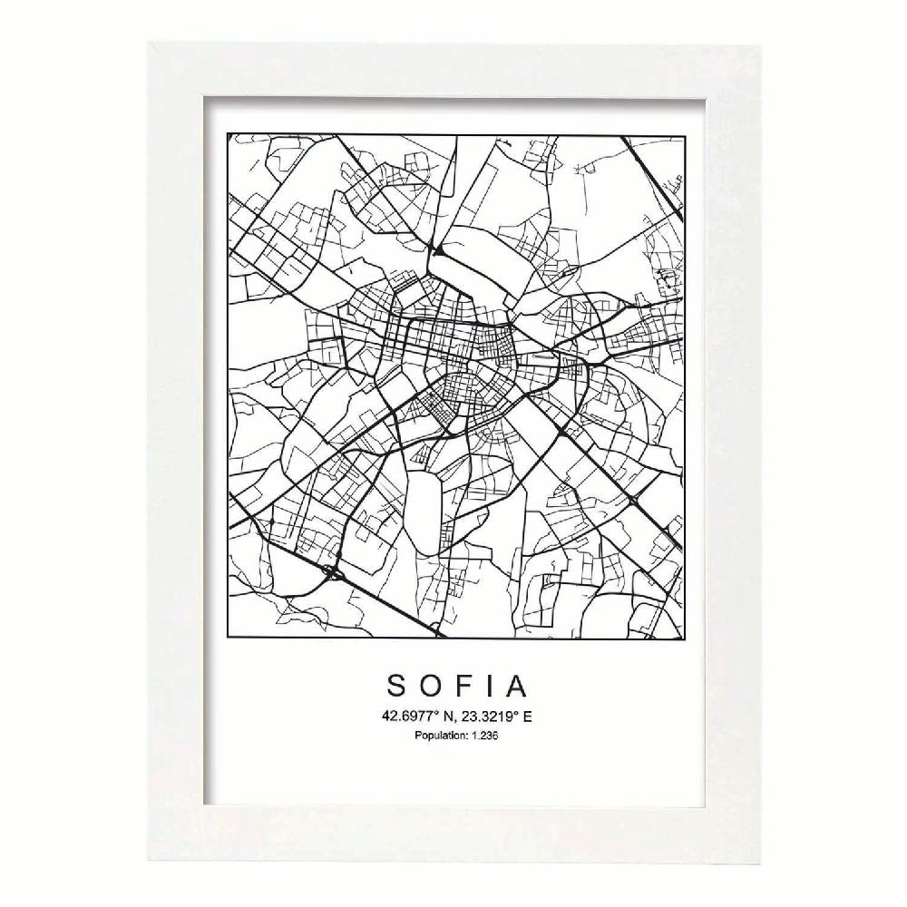 Nacnic Lámina De Mapa Estilo Nórdico De Sofia En Blanco Y Negro