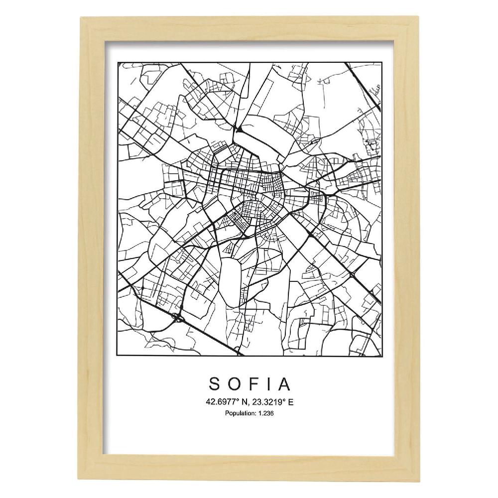 Nacnic Lámina De Mapa Estilo Nórdico De Sofia En Blanco Y Negro