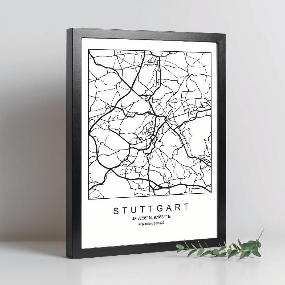 Nacnic Lámina De Mapa Estilo Nórdico Stuttgart En Blanco Y Negro