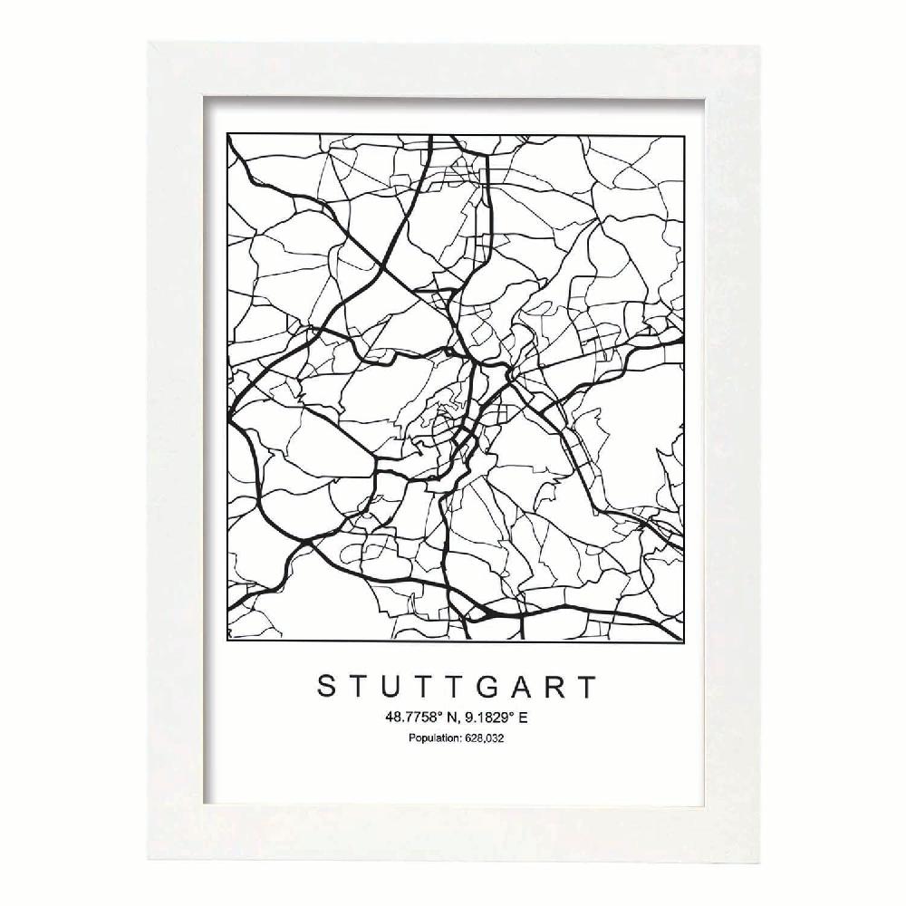 Nacnic Lámina De Mapa Estilo Nórdico Stuttgart En Blanco Y Negro