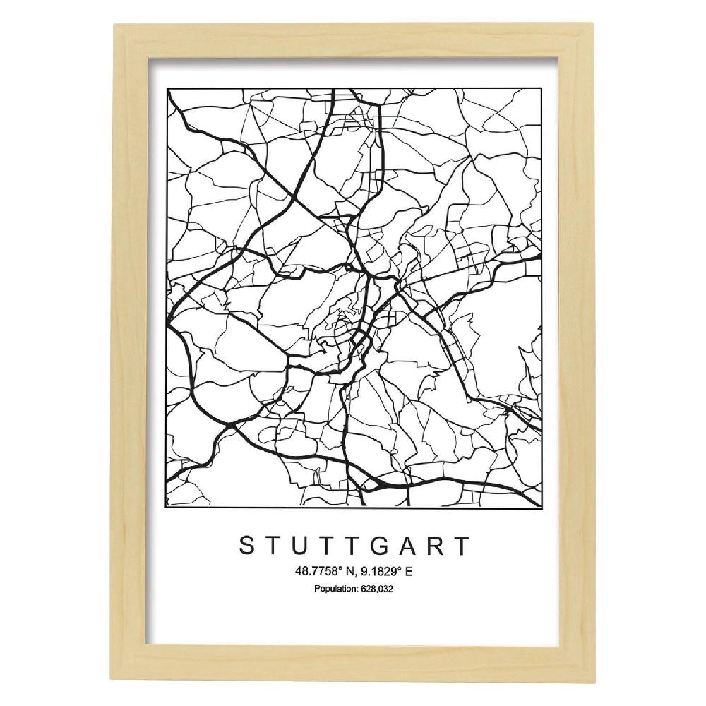 Nacnic Lámina De Mapa Estilo Nórdico Stuttgart En Blanco Y Negro