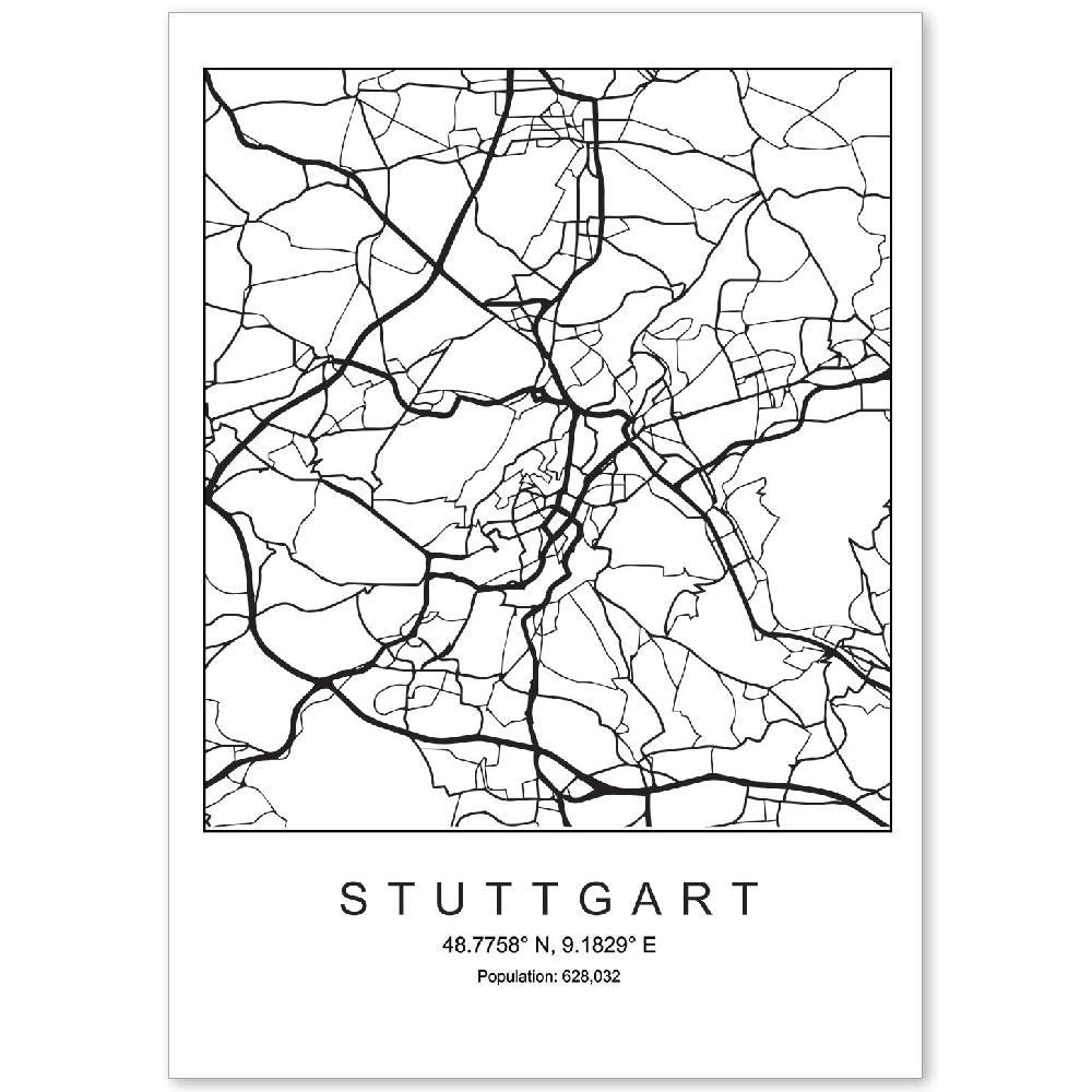 nacnic Lámina de Mapa Estilo Nórdico Stuttgart en Blanco y Negro