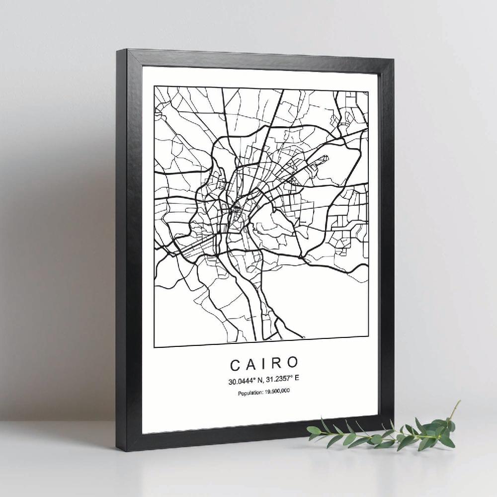 Nacnic Lámina De Mapa Nórdico De Cairo En Blanco Y Negro