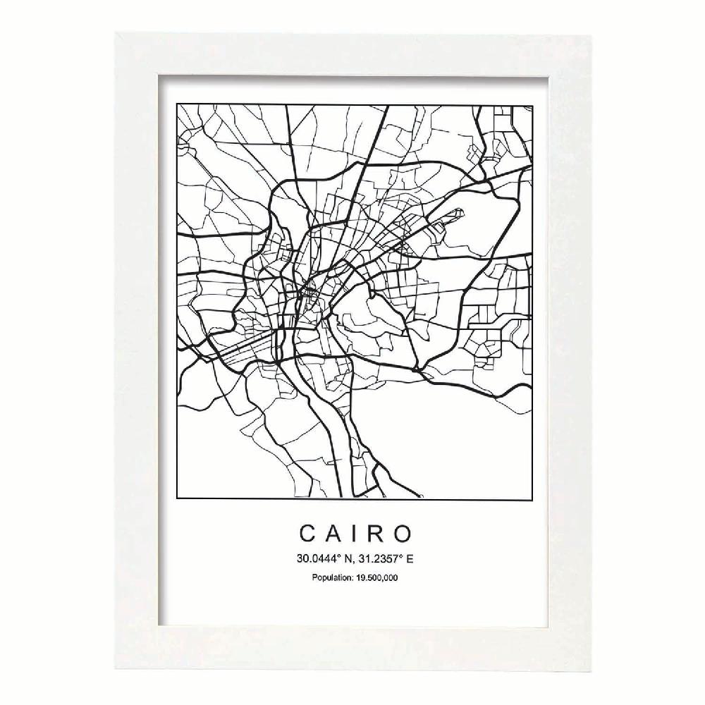 Nacnic Lámina De Mapa Nórdico De Cairo En Blanco Y Negro