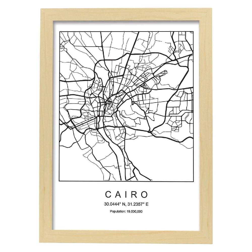 Nacnic Lámina De Mapa Nórdico De Cairo En Blanco Y Negro