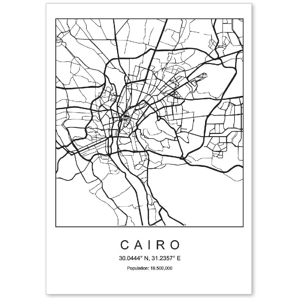 nacnic Lámina de mapa nórdico de Cairo en blanco y negro