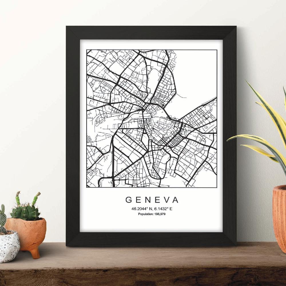 Nacnic Lámina De Mapa Nordico De Geneva En Blanco Y Negro
